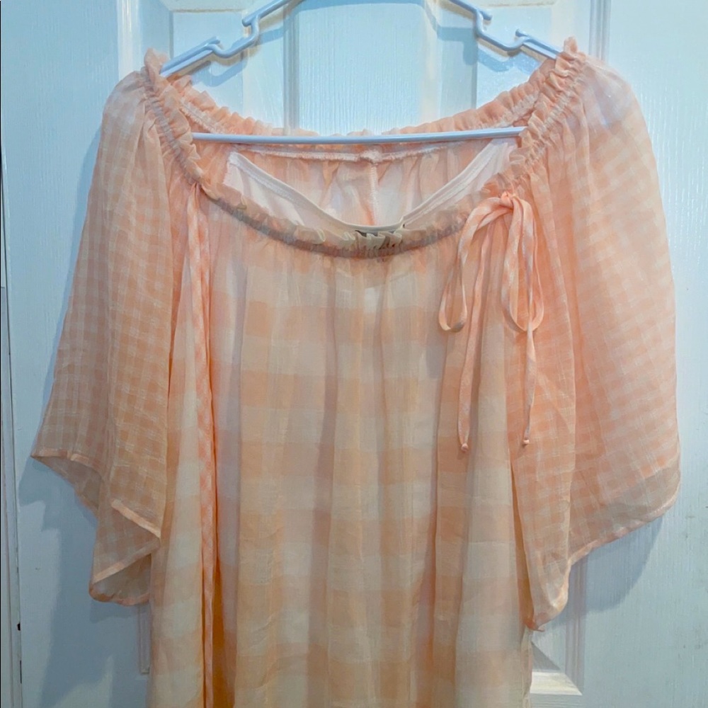 NWOT Chenault pink checkered blouse size Large